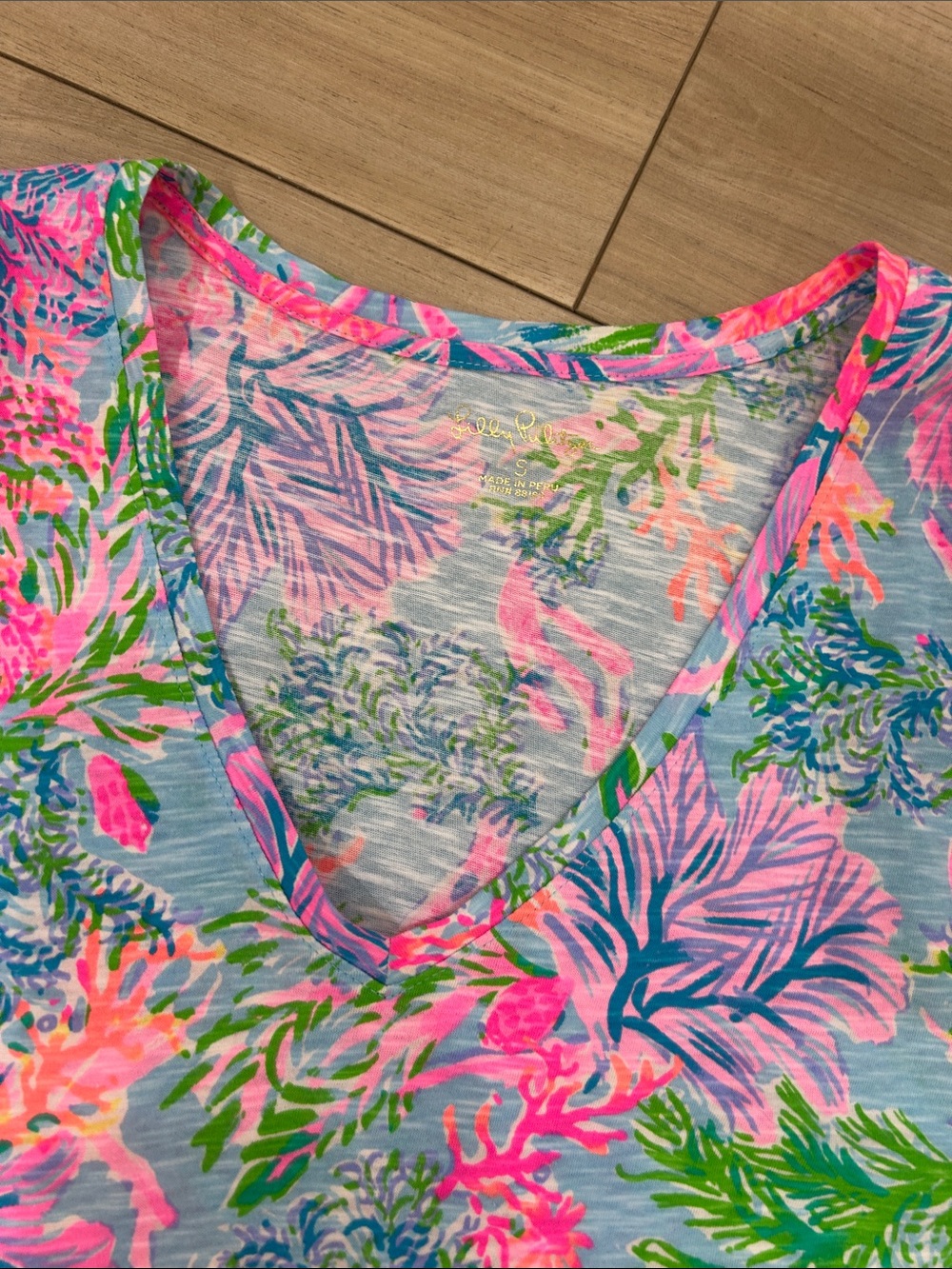 Lilly Pulitzer V-Neck Floral Tee - Pink, Blue & Green - Picture 2 of 2